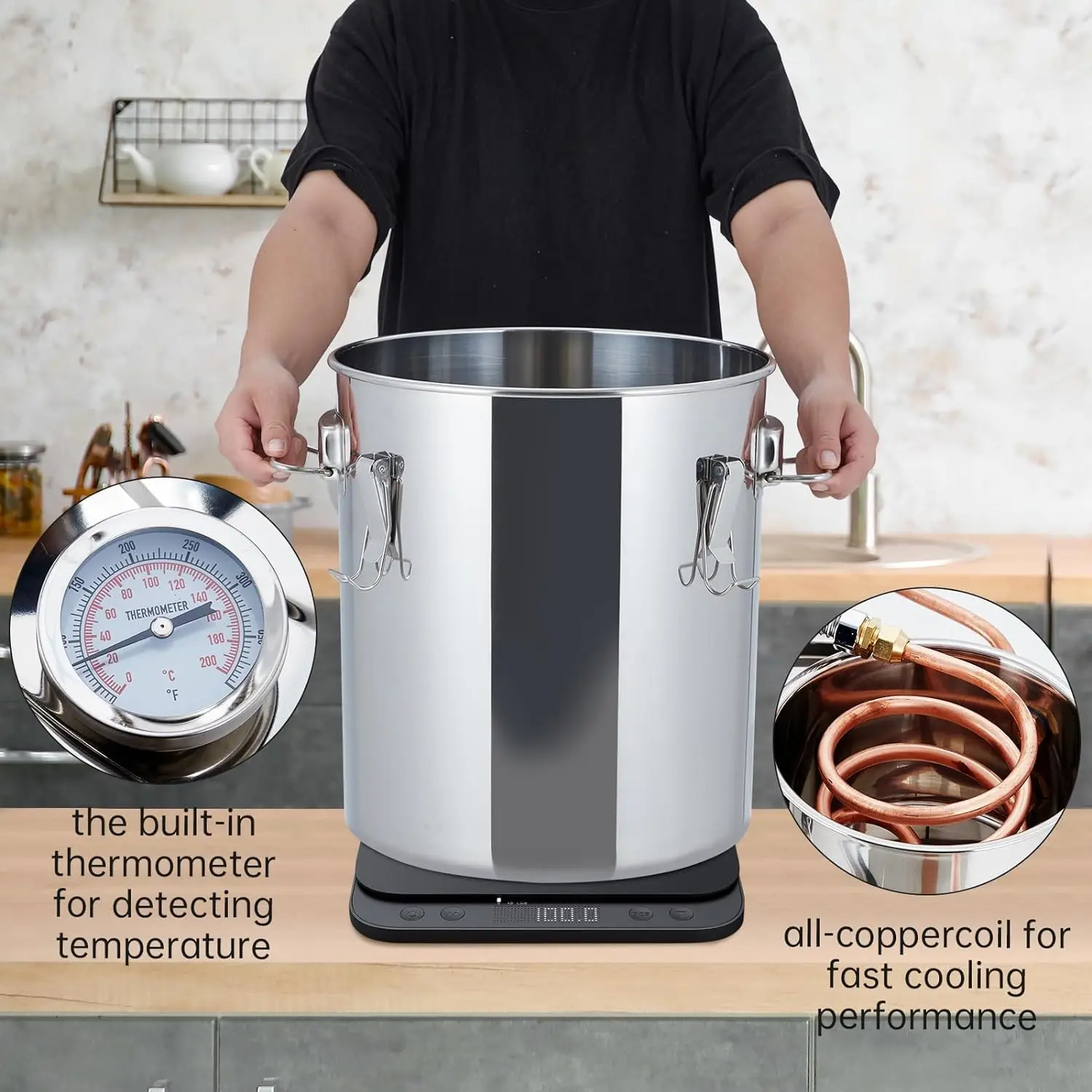 13.2 جالون/50 لتر كحول لا يزال، 3 أوعية من الفولاذ المقاوم للصدأ مجموعة تخمير منزلية مع ميزان حرارة مدمج، مضخة مياه للويسكي بنفسك، النبيذ