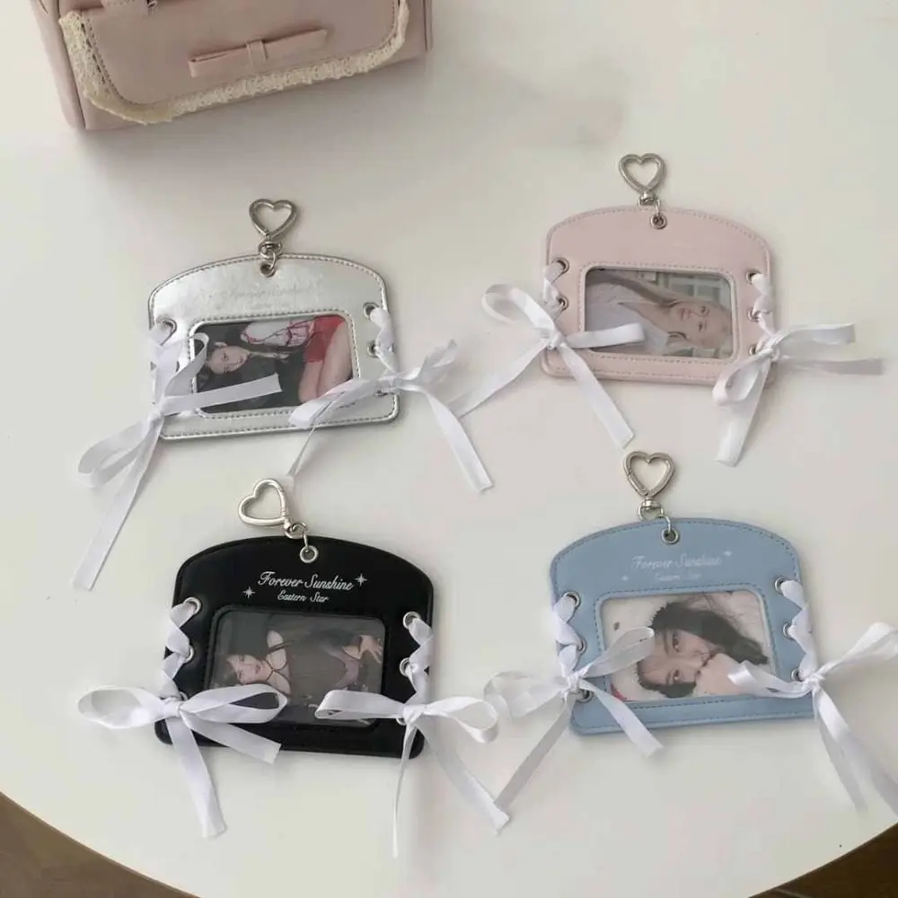 

Korean Idol Balletcore Photocard Holder Ribbon Korean Style PU Photocard Holder DIY with Keychain Pendant Bus Card Holder Lady