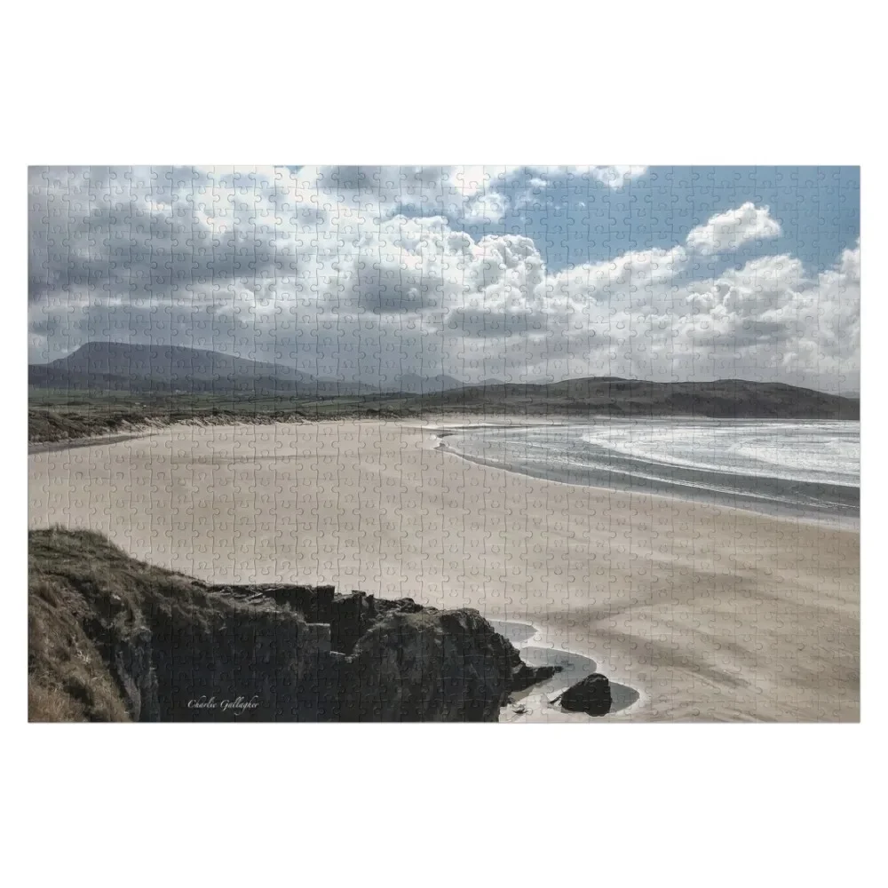 Tramore praia, Dunfanaghy, Co. Donegal com a gama da montanha das Sete Irmãs no fundo Quebra-cabeça Caixas de madeira Quebra-cabeça