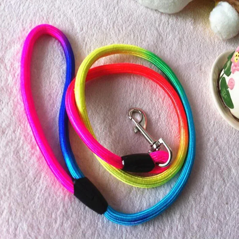 1Pcs 0.8cm/1cm Rainbow Color Weave Nylon Belt Pet Dog Traction Rope Round Training Walking Leading Fashion Leashes