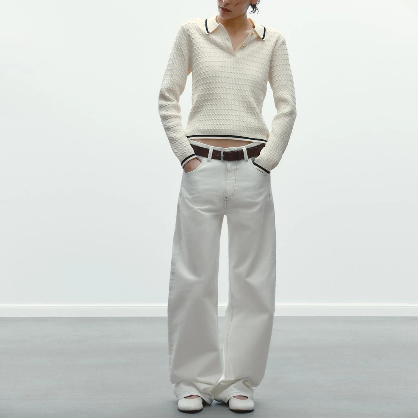 เสื้อสเวตเตอร์ถักสีบลอ ลอง เอสเวสำหรับผู้หญิงทรงเข้ารูปปกติบางสีบริสุทธิ์แบรนด์จีน Z