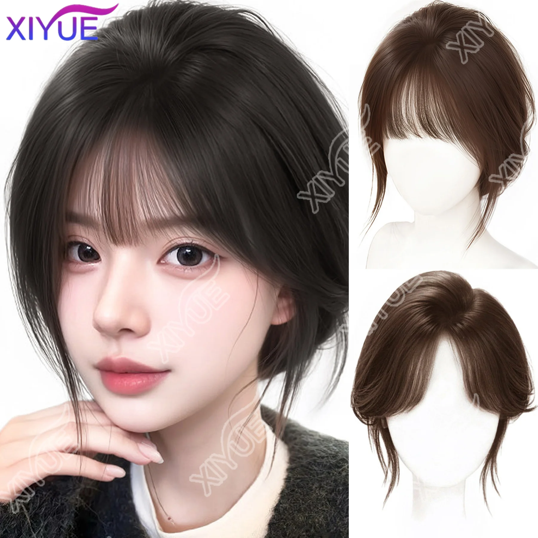 

XY 3D Bangs Invisible Seamless Head Hair Water Ripple Hair Air Bangs Head Overhead Natural Invisible Replacement Cover White