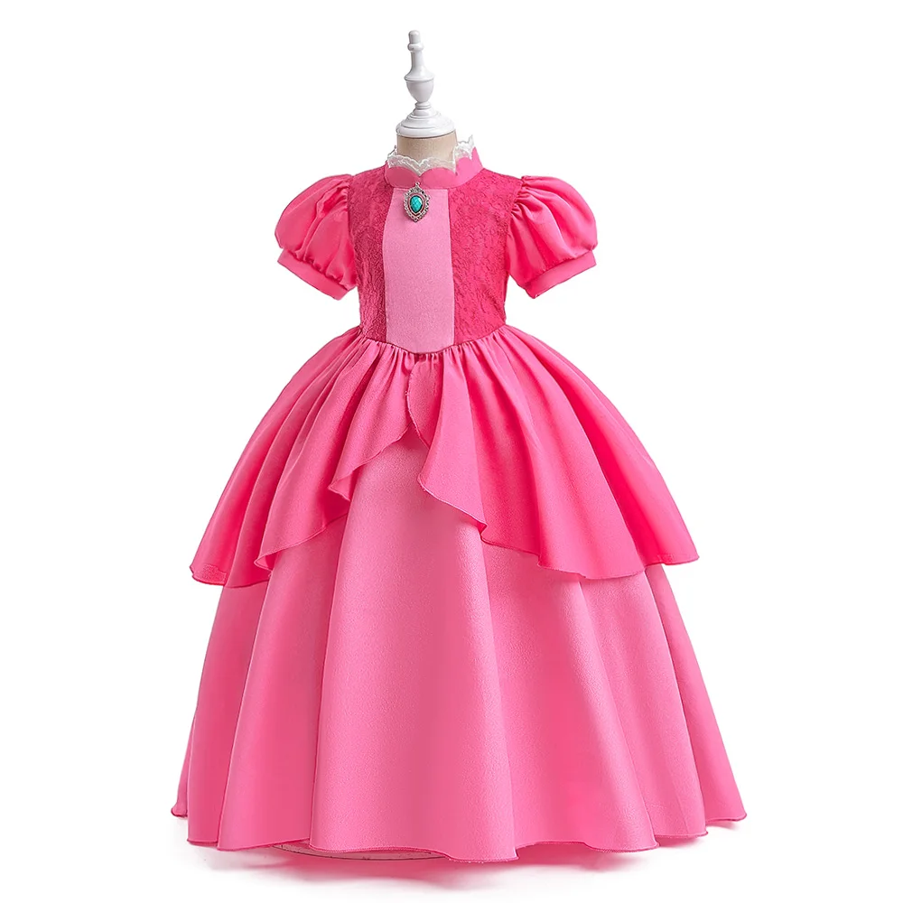 Princesa Perzik Jurken Meisjes Fantasy Cosplay Game Performance Kostuums Kids Halloween Rollenspel Verjaardagsfeestje Kleding Vestidos