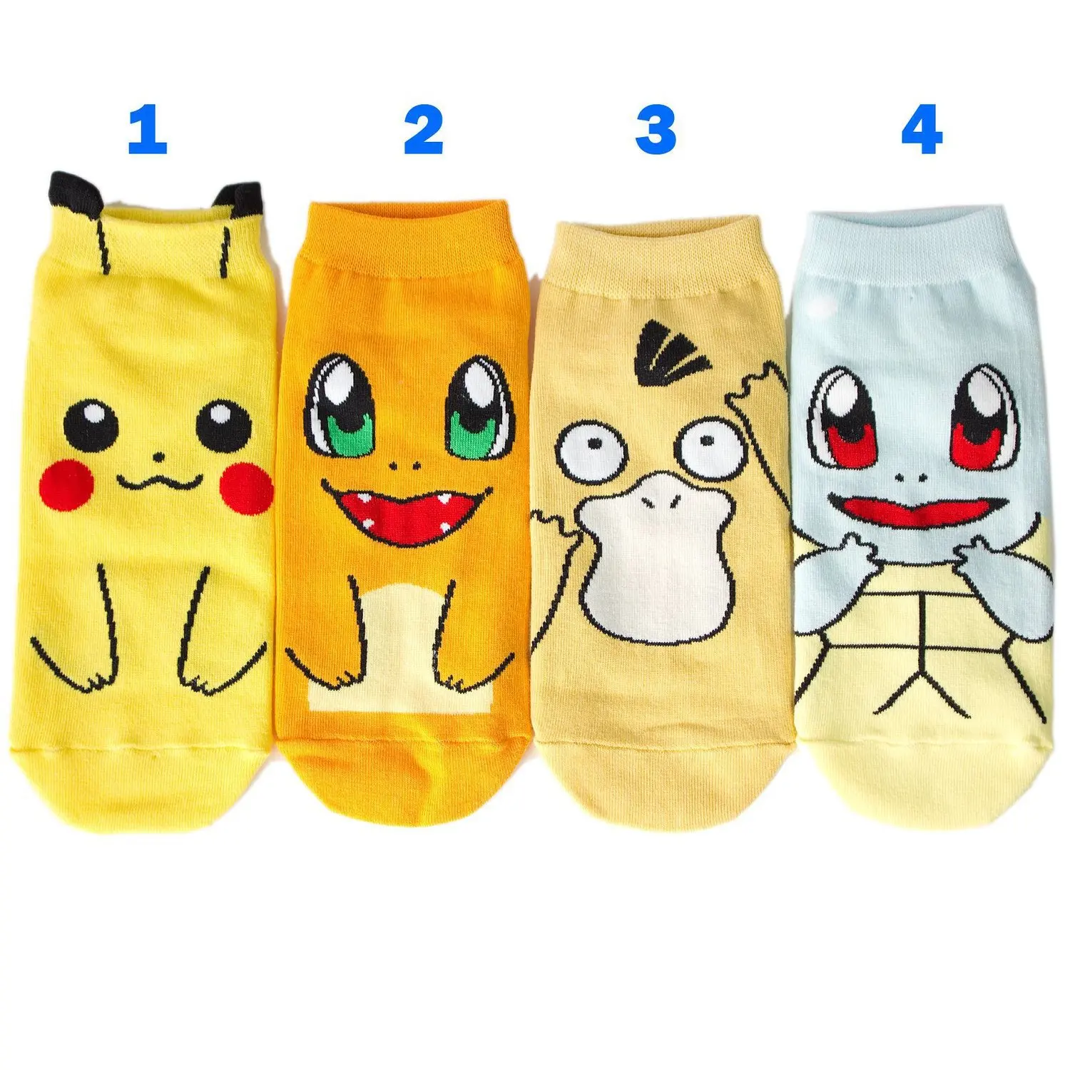 4pcs/Anime Pokemon Socks Pikachu Psyduck Girls Cotton Sock Kawaii Cartoon Figures Warm Autumn Soft Children Cosplay Short Socks