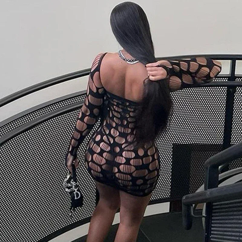 2024 New Fashion Female Underwear Ladies Hot One-piece Fishing Net Short Skirt Women Erotic Mesh Transparent Mini Bodycon Dress
