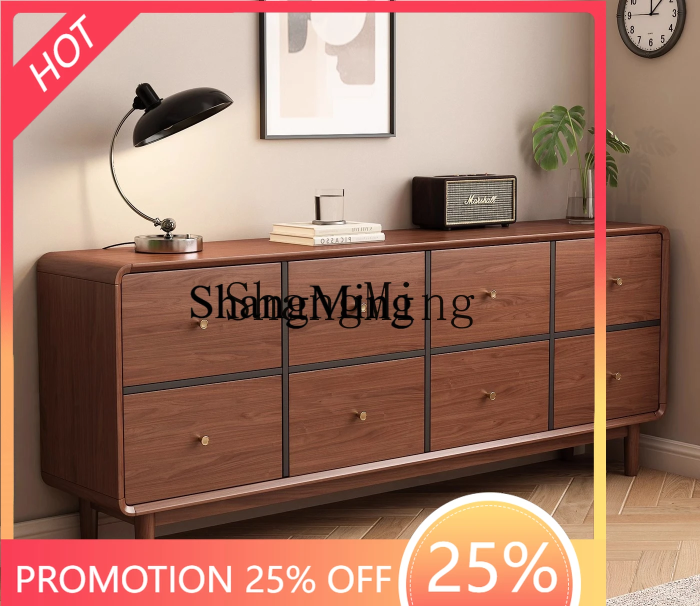 

CL large capacity drawer living room wall storage cabinet solid wood new Chinese bedroom bedside table