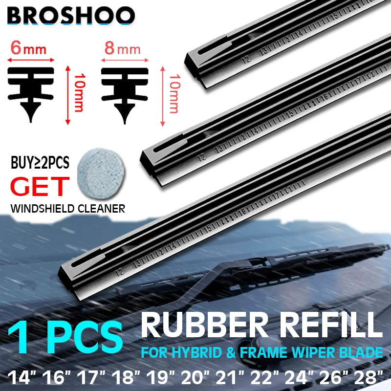 BROSHOO 1pcs 8mm/6mm Auto Parabrezza Tergicristallo Lama Inserto In Gomma Strip (Ricarica) morbido 14 \