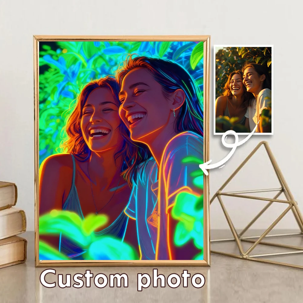 Personalisierter fluoreszierender Kunstdruck im Leinwandstil, Poster, Porträt, Fotodruck, Heimdekoration, Geschenke
