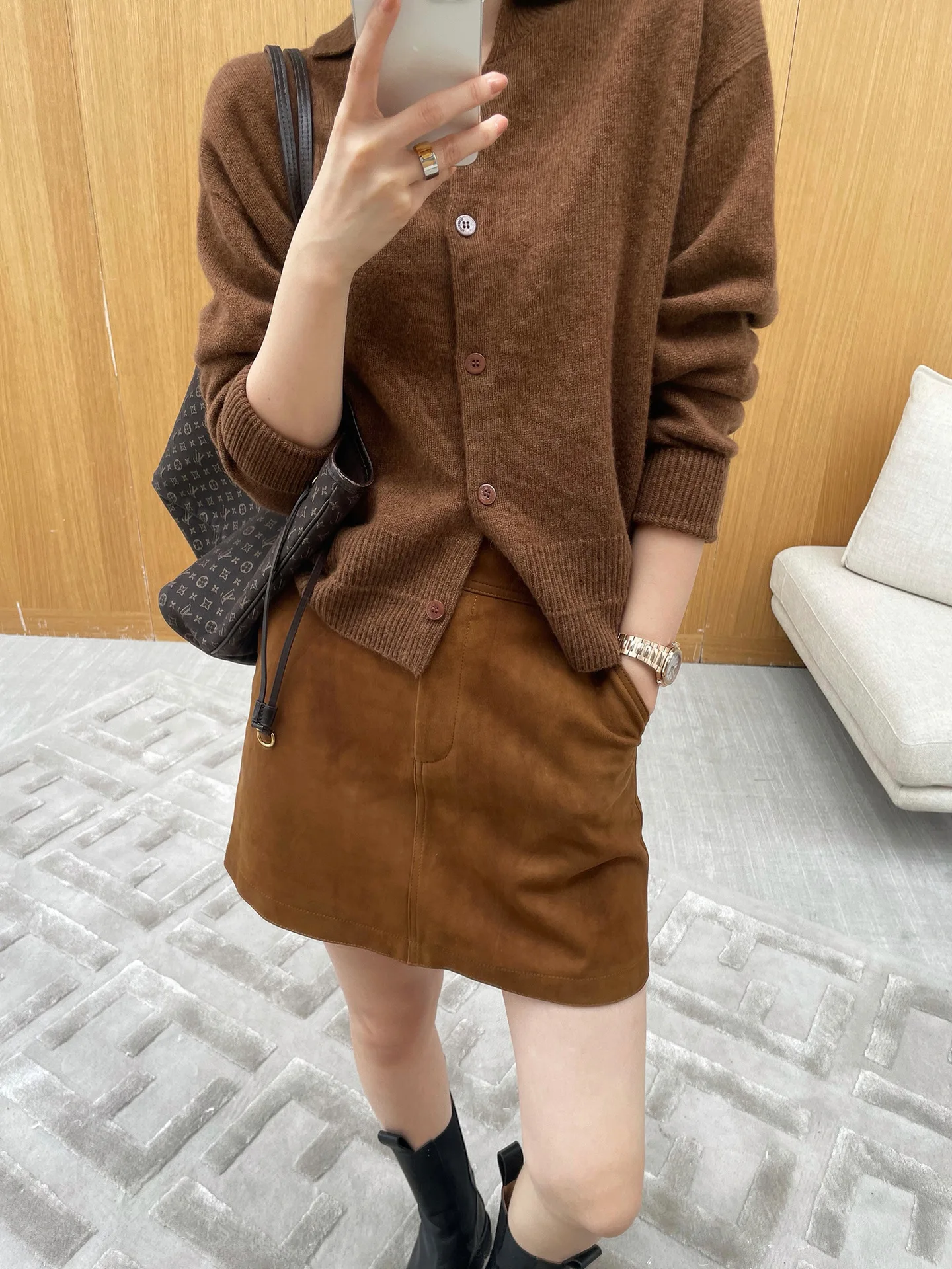 2023 Women New Simple Genuine Sheepskin Leather Skirt High Waist Kid Suede Versatile Leather Skirt E88