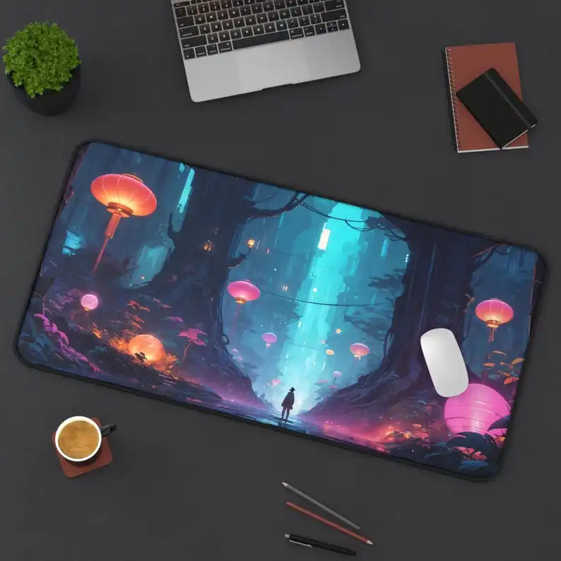 

Mushroom Forest Desk Pad， Plants XXL Gaming Mouse Pad for Home Office Setup, Non-Slip Plant Design, Gaming Accessories