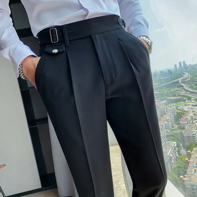 British Style New Solid High Waist Suit Pant Men Business Formal Wear Trousers 2024 High Quality Slim Casual Office Suit Pants