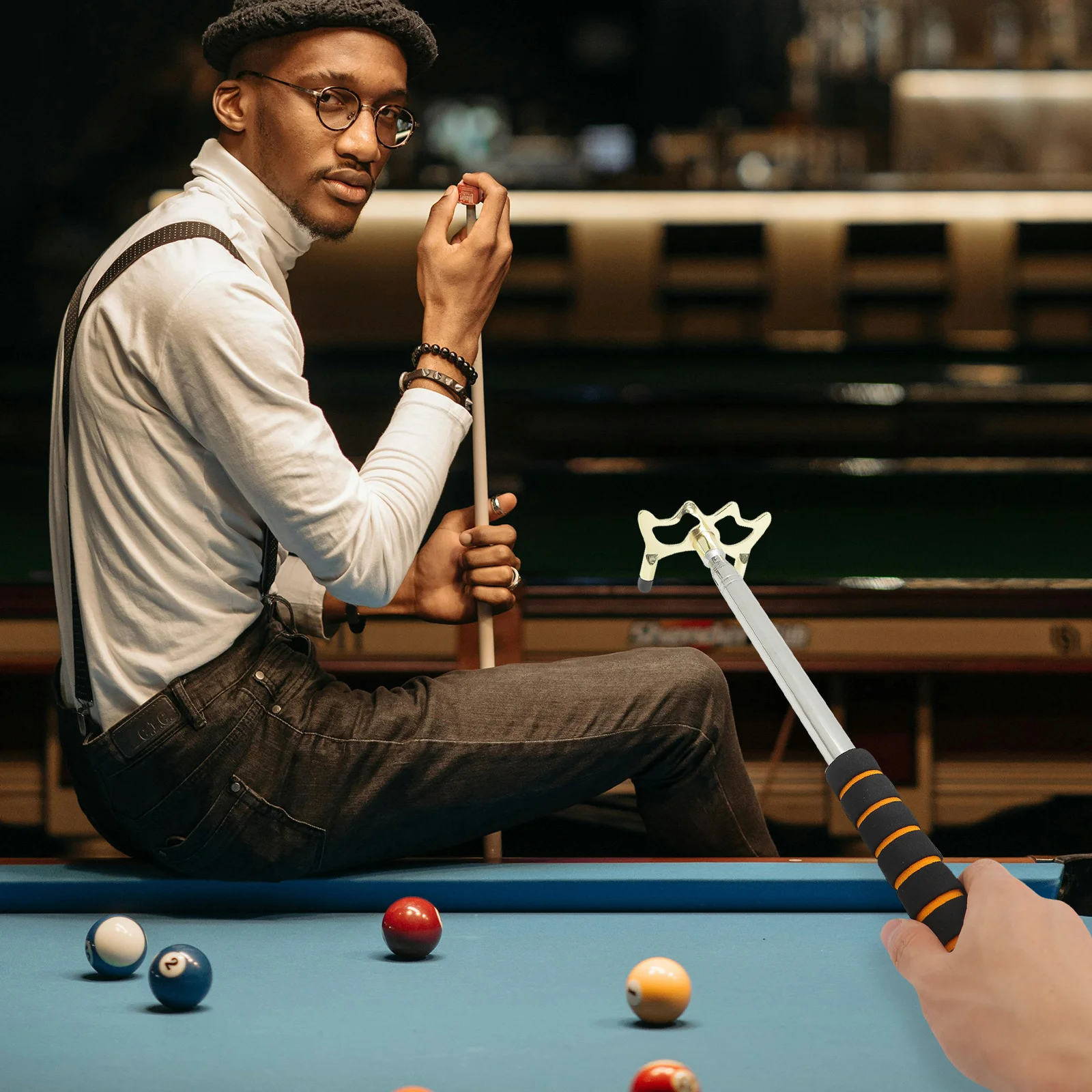 

Telescopic Pool Cue Bridge Golden Low Fork Removable Cues Billiard Stick Support Stainless Steel Compact Size Suitable Most Pool