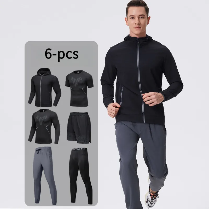طقم ملابس رياضية للرجال مكون من 6 قطع مع غطاء للرأس قابل للتنفس للتخييم وركوب الدراجات ومعدات تدريب مع جيوب #5