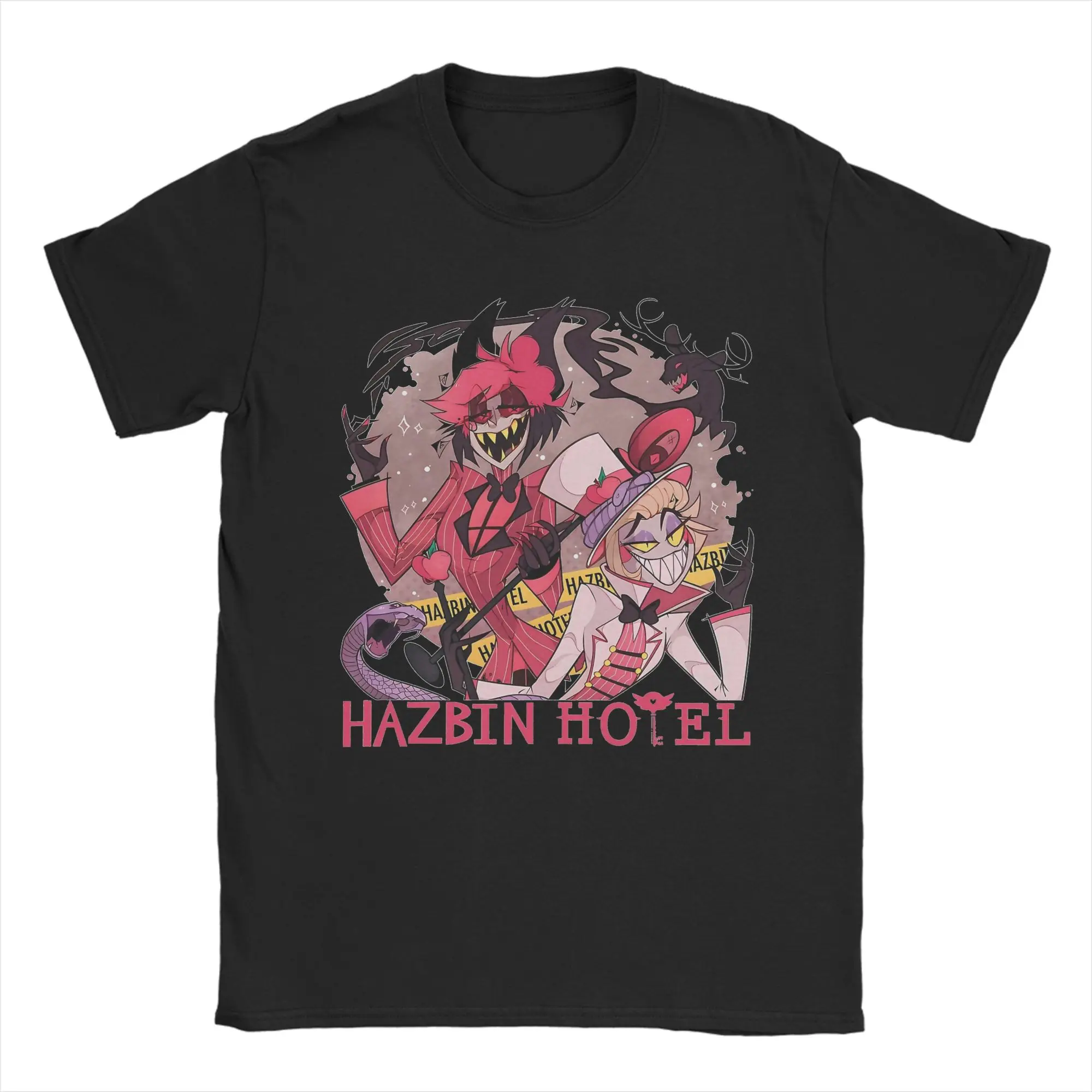 Hazbins Hotels Alastor y Lucifer hombres camisetas Demon Crazy camiseta de manga corta cuello redondo camisetas 100% ropa de fiesta de algodón
