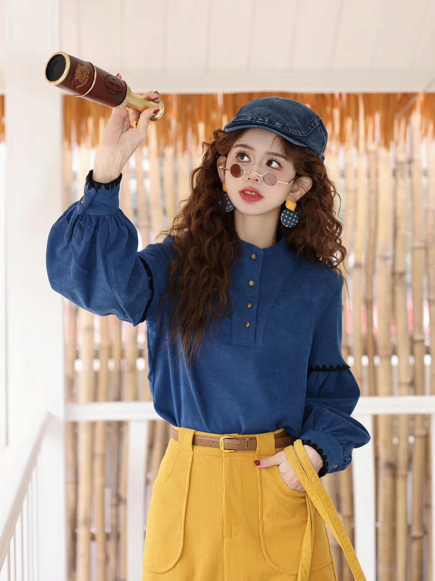 

Jiacheli Design Sense Lantern Sve irt Women's Anti-Aging Casual Long Sve Stand Collar Top Polyester Fiber Spring 2026