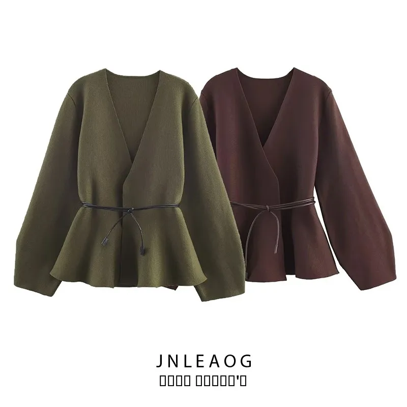

Модная вязаная верхняя одежда JNLEAOG с поясом, женская одежда, осенняя новинка, универсальный стиль, 9598252, полиэстер, длинный рукав