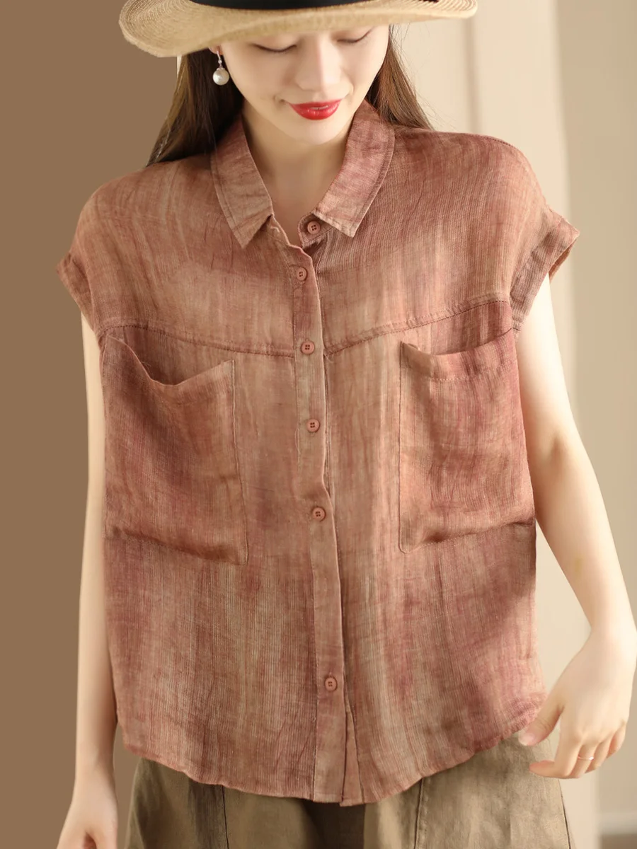 

Женский винтажный кардиган из конопляной ткани ручной окраски с эффектом потертости, с отложным воротником, повседневный, с коротким рукавом, Garden Beau