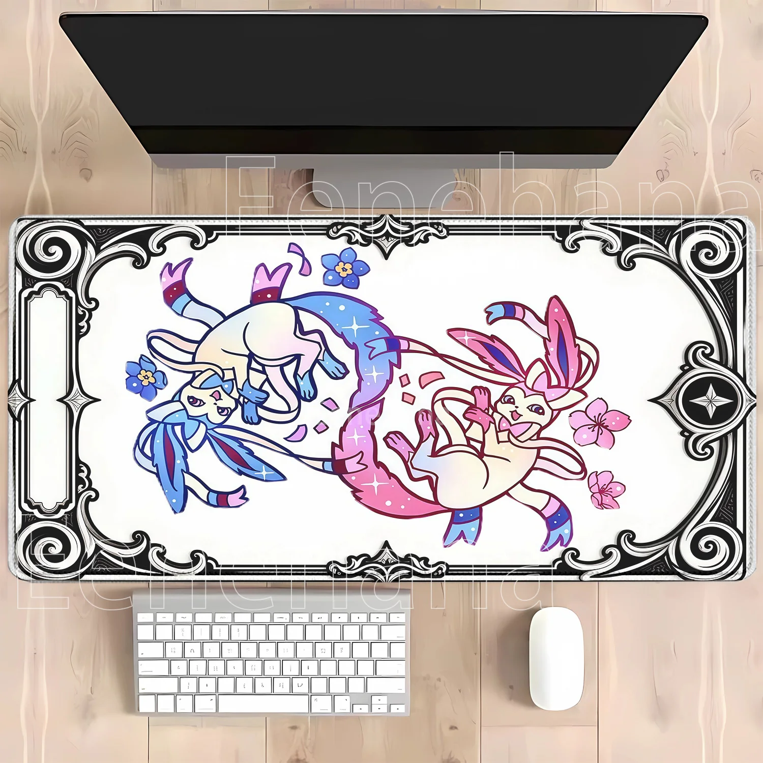 Anime Eevee Pokemon Gaming-Mauspad Kawaii XXL PC-Tastatur-Overlock-Teppich Bürozubehör Gummi HD-Druck Overlock-Schreibtischunterlage – Detail 7