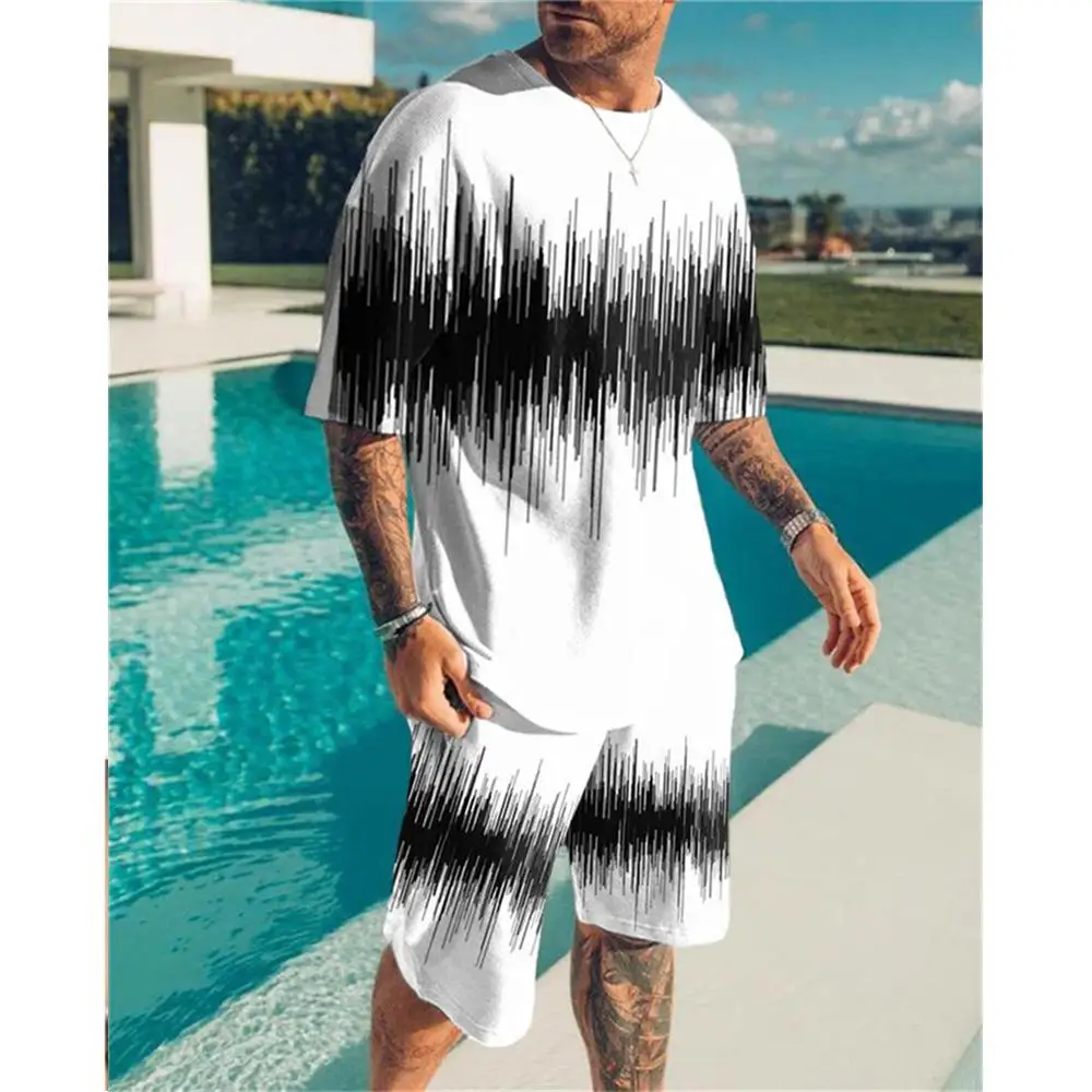 Fashion Men\'s Sets Summer Short Sleeve T-Shirt Suit 2pcs Streetwear 3D Print Sports Shorts Oversized Tracksuit Male Clothes 2023