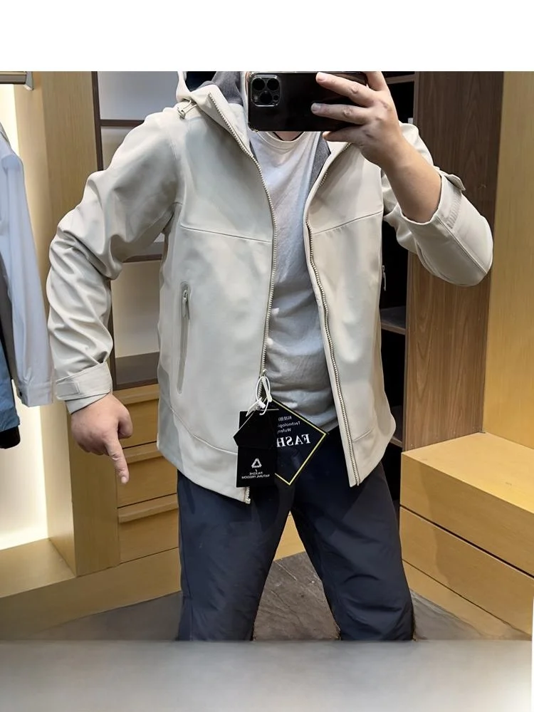 

High-End Men's Fce-Lined Softell Jaet Waterproof Windproof Autumn Winter Hooded Functional Coat Youth Faion Stand...