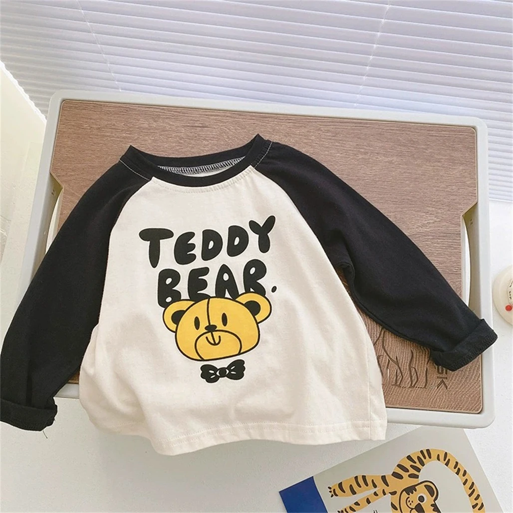 Rundhals-Raglanärmel für Kinder, modische, lässige Langarm-Pullover mit Cartoon-Print, dünne, schöne, einfache T-Shirts für Jungen und Mädchen. – Detail 3