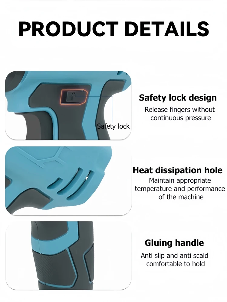 Imagem -05 - Pistola de Calor Elétrica sem Fio Portátil Bicos Makita Dewalt Milwaukee Bosch Black Decker 18v 20v Bateria Li-ion