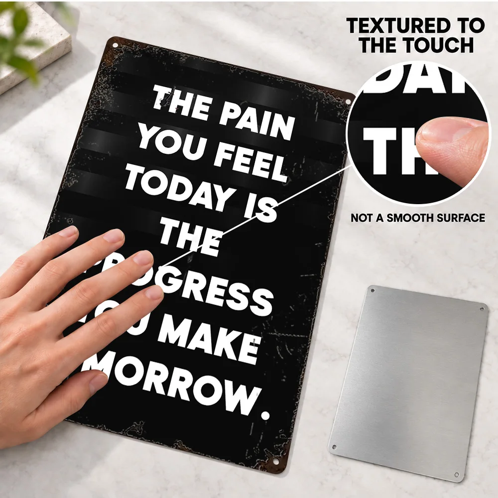 Pain Is Progress Quote Printed Poster Retro Bold Design Creative Studio Wall Art Customized Aluminum Metal Sign Collector Gift