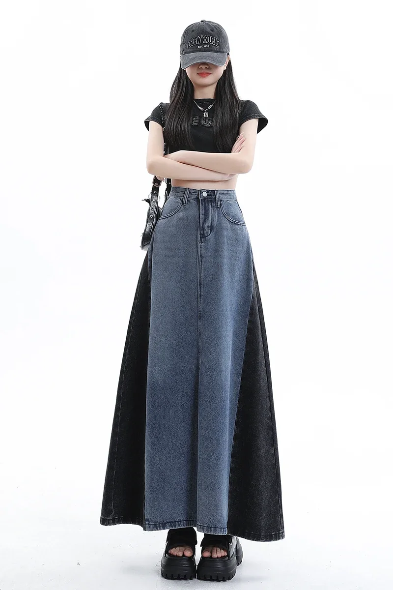 

Women Denim Long Skirt Harajuku Y2k 2000s Vintage Skirts 90s Aesthetic Streetwear Fashion Korean Style A-Line Jean Skirt Clothes