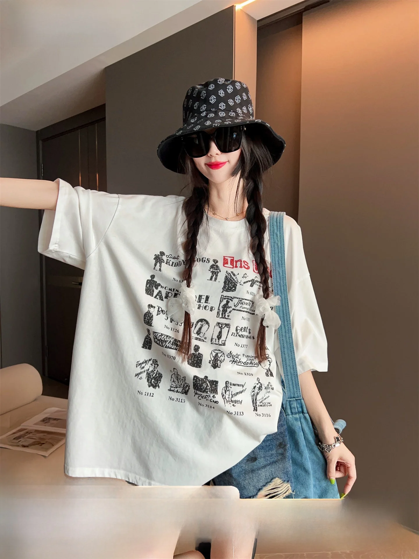

Faionable Casual ort Sve Women's T-irt Summer 2025 Loose Versatile Slimming f Sve Top Trendy round Ne Mid-Le...