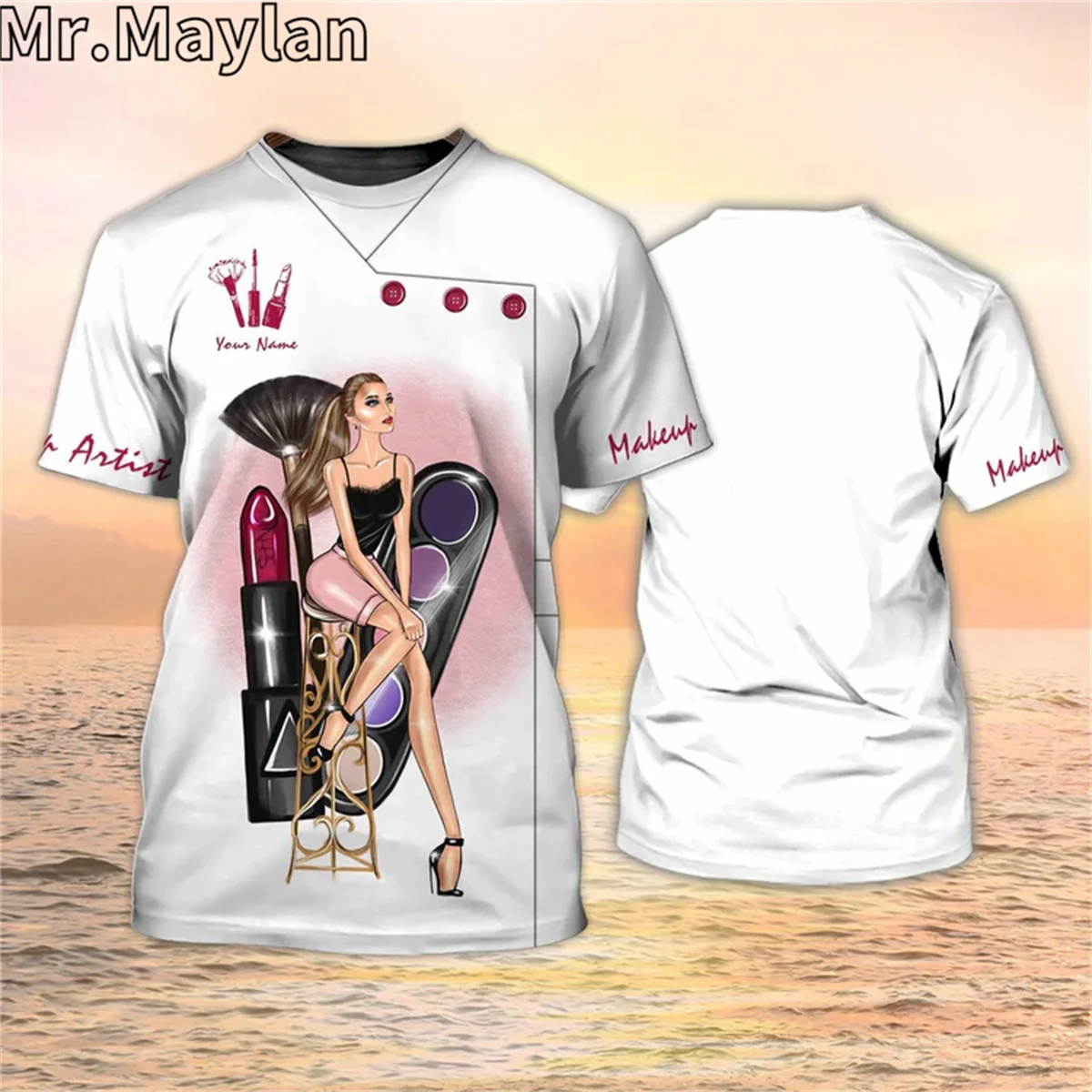 3D Personalized Makeup Tools Tshirt For Men Women Make Up Tshirts For Her Gift For Make Up Technician Uniform Summer Casual Tops