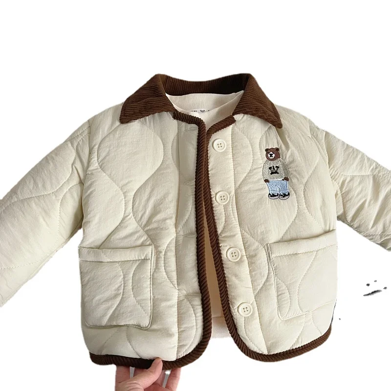 Cappotto per bambini inverno nuova versione coreana di ragazze cappotto imbottito ricamato con risvolto cappotto piccolo vestiti invernali per