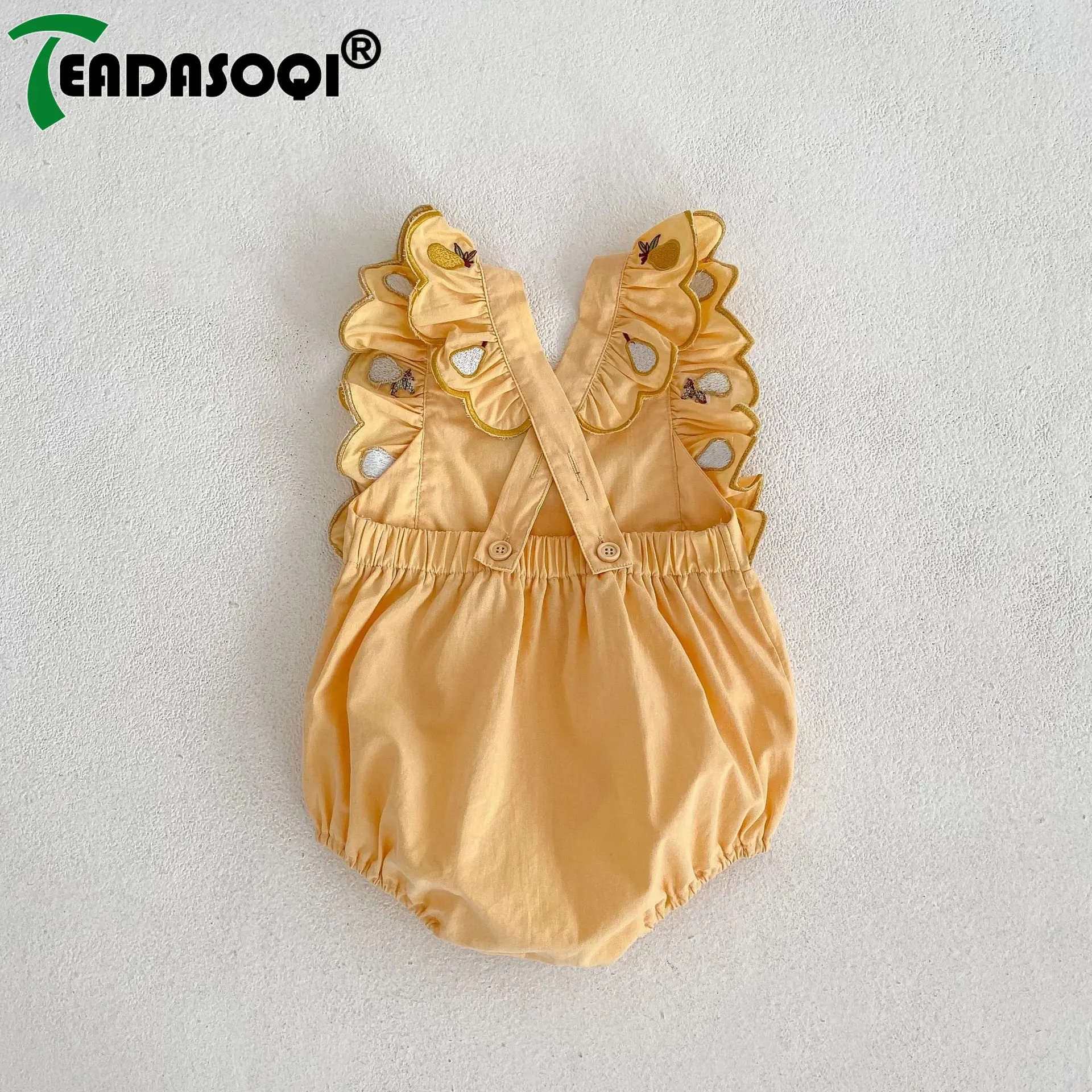 

2023 New In Summer One-pieces Bodysuit Infant Baby Girls Fly Sleeve Embroidery Pear Outwear Newborn Kids Cotton Clothing Toddler