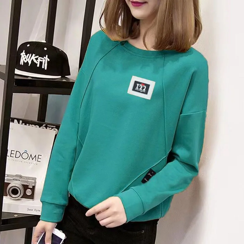 Autumn  Winter Fashion Trends Korean Edition Round Neck Foreigner Print Loose Versatile Casual Slim Women\'s Long Sleeve Sweat