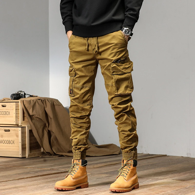 

Versatile Solid Color Work Pants High Arcade Style Loose Fitting Straight Leg Ankle Casual Pants for Men