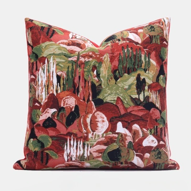 

Premium Chenille Cushion Cover American Retro Abstract Forest Jacquard Pillow Cover Modern Luxury Sofa Decor Home Pillow Case