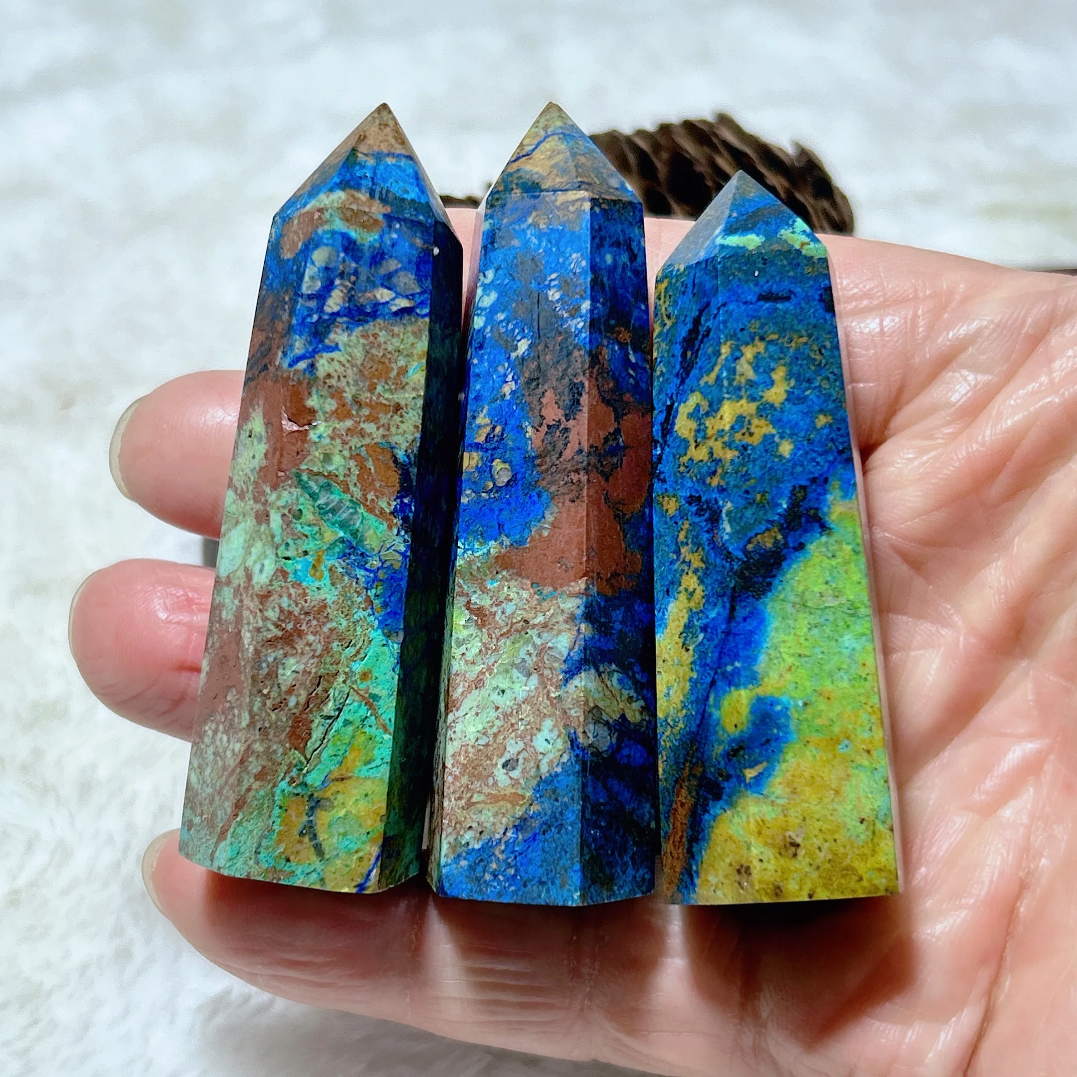 

High Quality Healing Natural Crystal Azurite Chrysocolla Tower Point Gemstones Mineral Energy Stone Reiki Home Decorations Gift