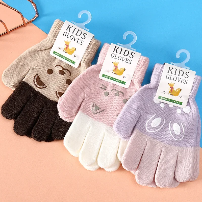 1Pairs Winter Warm Gloves for Children Boys Girls Cartoon Bear Bunny Cat Pattern Glove Kids Outdoor Playing Gloves for 3-7 Years