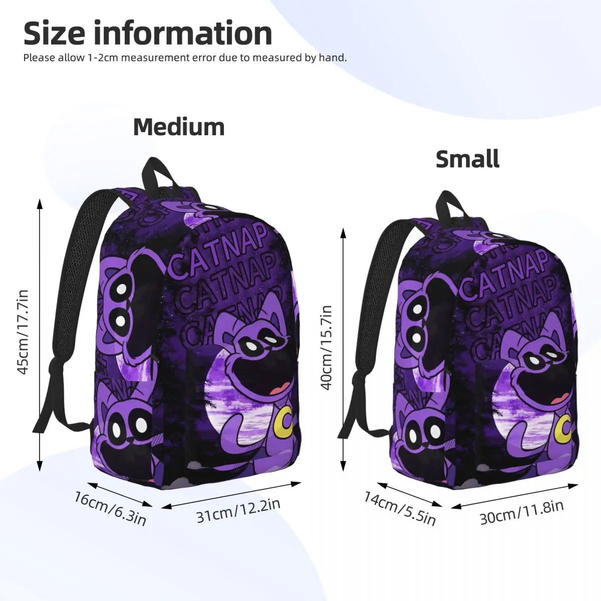 CatNap Smiling Critters Backpack for Boy Girl Kids Student School Bookbag Canvas Daypack Kindergarten Primary Bag Lightweight