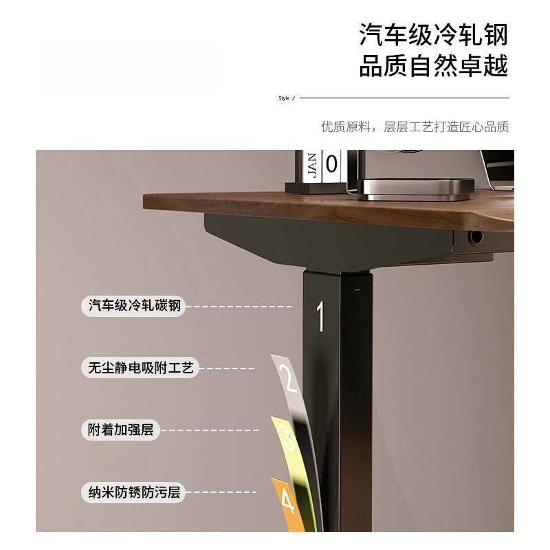 Table élévatrice électrique mobile, table d'ordinateur noire avec roulettes, bureau