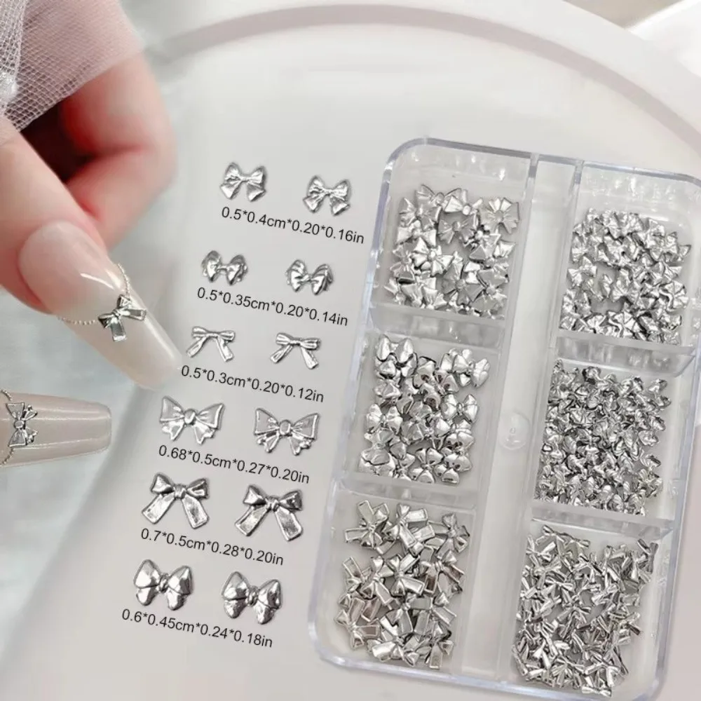 Approximately 150 Pcs DIY Manicure Nail Charms Alloy Material Gold Silver Color Mini Bow Nail Accessories Multi-Size