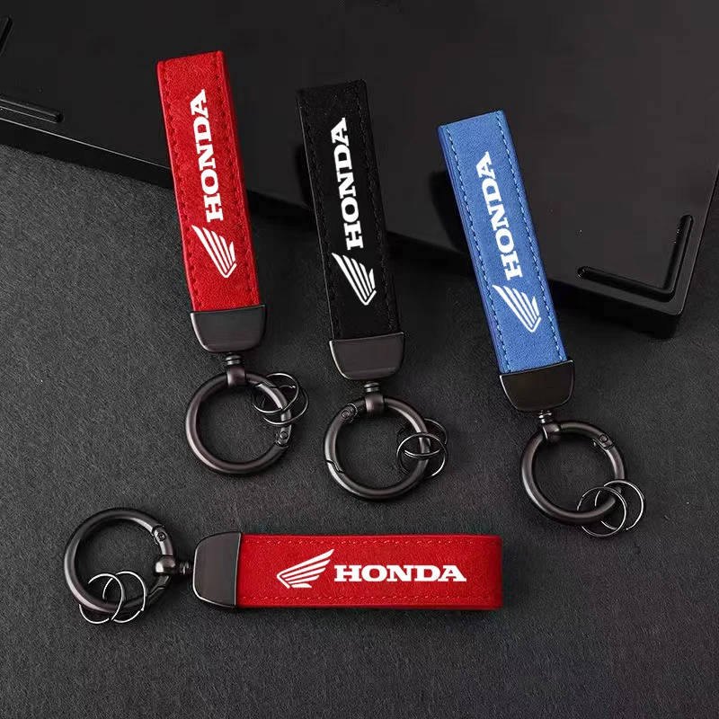 Suede Car Logo Keychain For Honda Civic FIT Accord Prelude CRV 5th City CRZ CRX Jazz HRV Horseshoe Buckle Key Ring Sticker