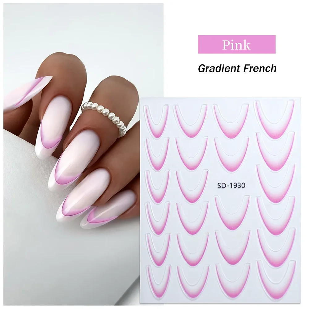 1pcs French Nail Sticker Gradient Color Line Design