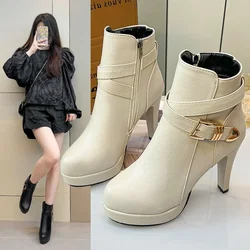 2024 Winter New Fashion Europe and The United States Ultra-high Heel Slim Side Zipper Waterproof Platform Low Leg Ankle Boots