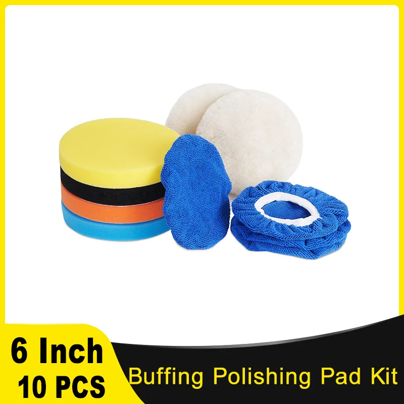 6 Inch Buffing & Polishing Pad Kit 10 Pcs Car Foam Sponge Pads and Polishing Bonnets for Car Polisher Compounding Waxing