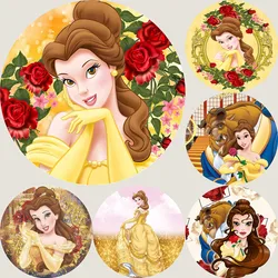 Round Beauty and the Beast Princess Belle Background Girl Birthday Party Backdrop Golden Circle Banner Photography Studios Props