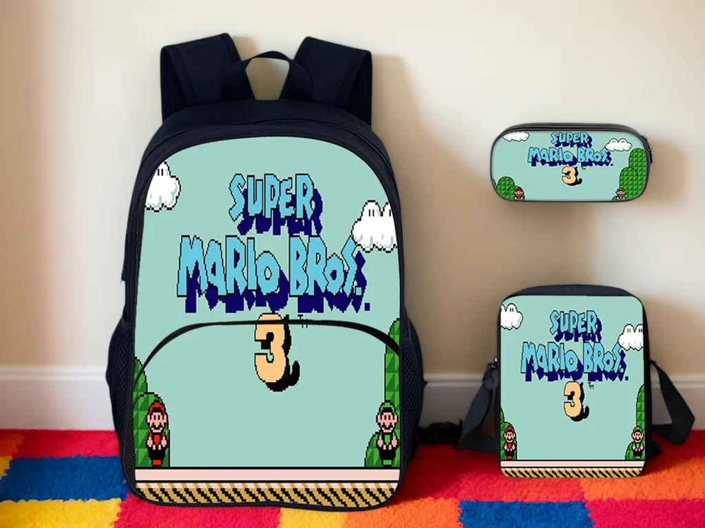 

HOT 3 in 1 Rucksack Set-Little Children Super Mario Multifunction Backpack and Water Proof Side Bag Pencil Box for School