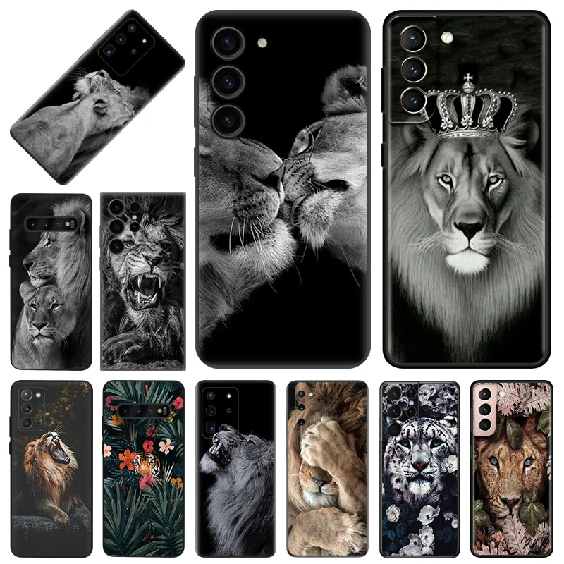 Flower Lion Tiger king Soft Phone Cases For Samsung Galaxy S23 S24 Plus S24 S22 Ultra S21 S20 S10 Note 20 Lite Black Matte Cover