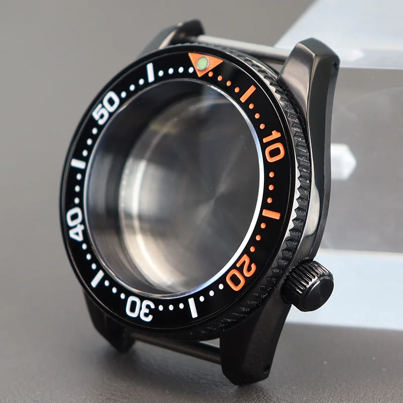 Caja de reloj nh35 negra de 42mm para Seiko NH35 NH36 NH34 NH38 4R36, movimiento de 28,5mm, esfera de cristal de zafiro, piezas de reloj modificadas, corona 3,8