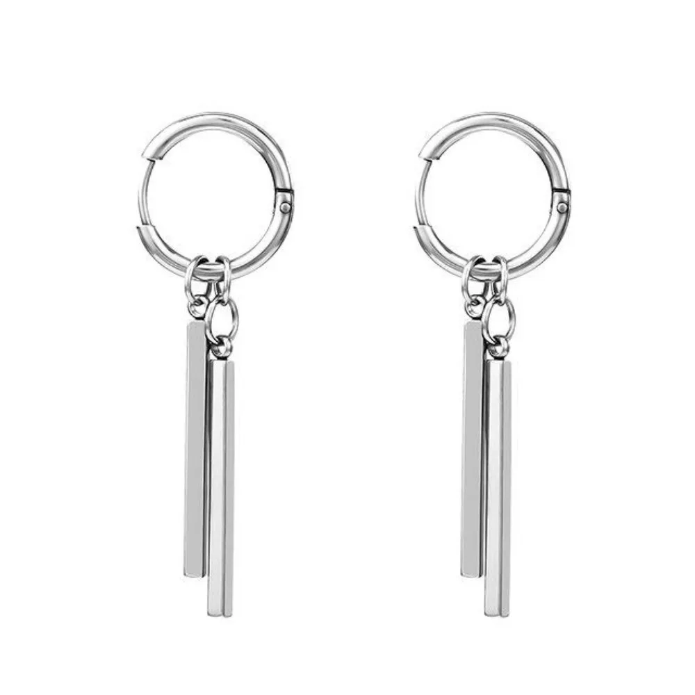 1pairs Stainless Steel Clip-on Earrings Gothic Punk Modern Square Stick Pendant Earrings No Ear Piercing Simple Tassel Earrings view 5