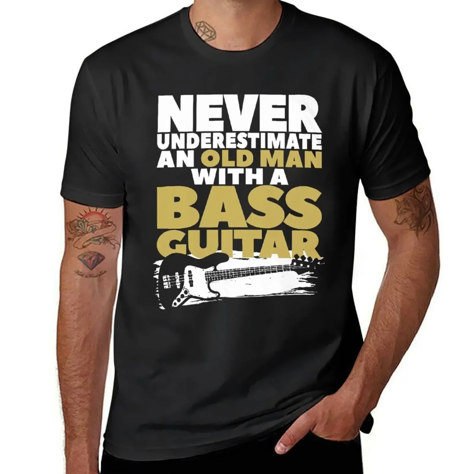 

Old Man With A Bass Guitar T-Shirt Aesthetic clothing sublime mens cotton t shirts